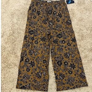 Nine West (2XLg) Brown and Black Floral Wide Leg Casual Boho Linen Pants